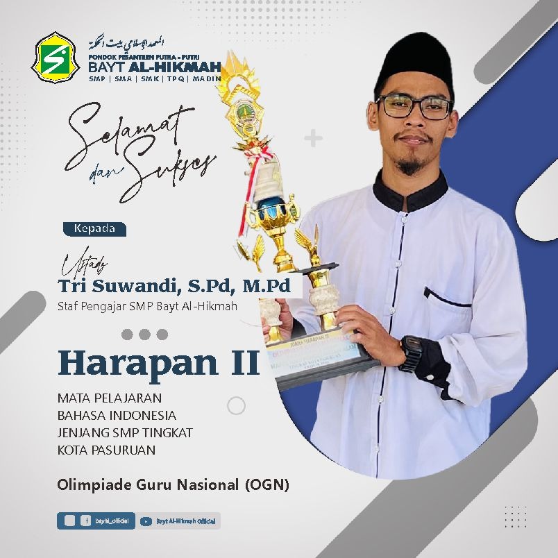 Ustaz Tri, juara harapan II Bahasa Indonesia OGN Kota Pasuruan 